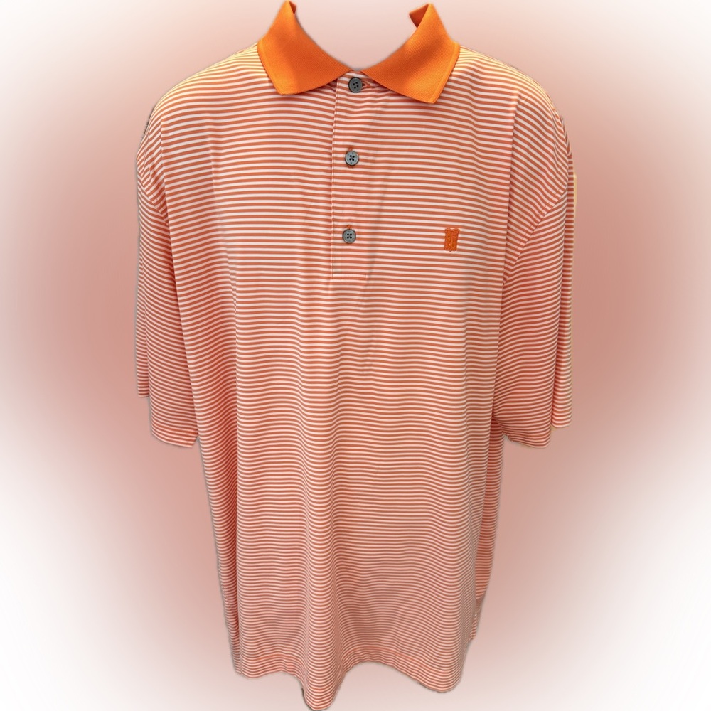 FootJoy Men's Orange and White Striped Polo Shirt